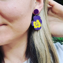 Load image into Gallery viewer, Pansy Flower Stud Dangle Earrings
