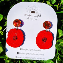 Load image into Gallery viewer, Red Poppy Flower Stud Dangle Earrings
