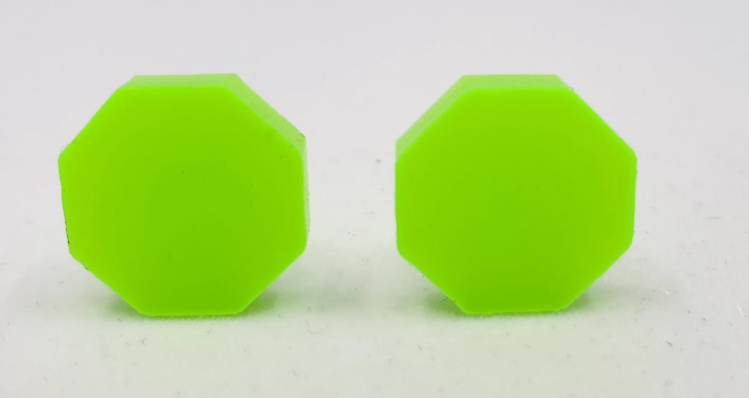Bright Neon Green Geometric Stud Earrings