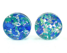 Load image into Gallery viewer, Confetti Glitter Blue Round Stud Earrings
