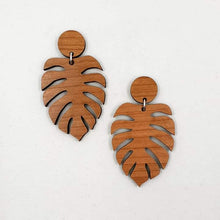 Load image into Gallery viewer, Dark Wood Palm Leaf Stud Dangle Earrings - Australian Handmade &amp; Hypoallergenic
