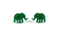 Load image into Gallery viewer, Green Glitter Elephants Stud Earrings
