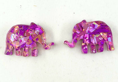 Pink Confetti Glitter Elephants Stud Earrings