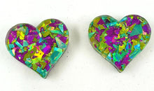 Load image into Gallery viewer, Green/Purple Confetti Glitter Heart Stud Earrings
