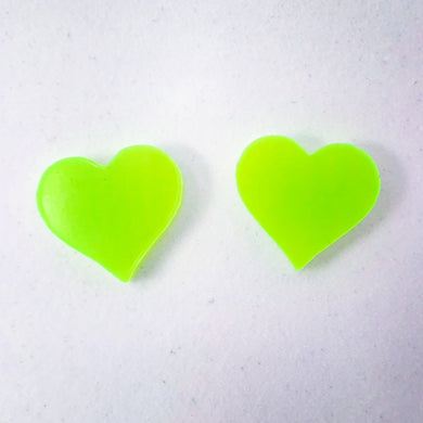 Bright Neon Green Heart Stud Earrings