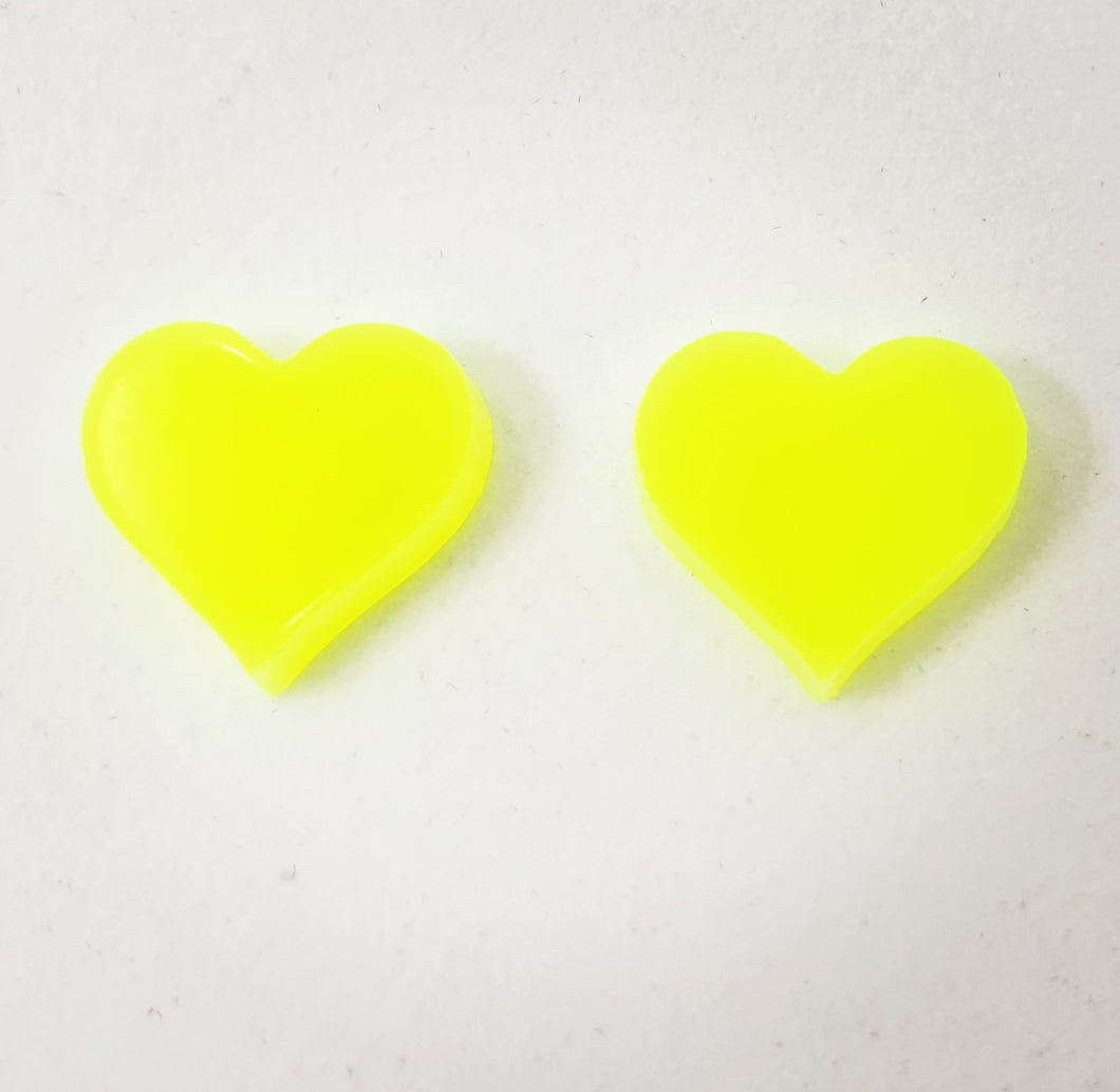 Bright Neon Yellow Heart Stud Earrings