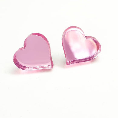 Shiny Pink Mirror Heart Stud Earrings