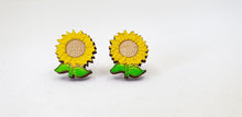 Load image into Gallery viewer, Handpainted Light Wood Sunflower Stud Earrings - Australian Handmade &amp; Hypoallergenic
