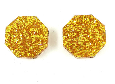 Gold Glitter Octagon/Geometric Stud Earrings