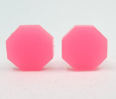 Bright Neon Pink Geometric Stud Earrings