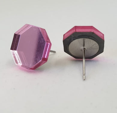 Shiny Geometric Pink Mirror Stud Earrings