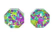 Load image into Gallery viewer, Green/Purple Confetti Glitter Geometric Stud Earrings

