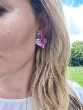 Load image into Gallery viewer, Pink Glitter Heart Stud Dangle Earrings
