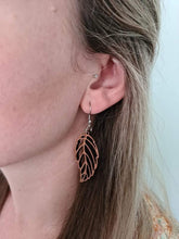 Load image into Gallery viewer, Wooden Elm Tree Leaf Hook Dangle Earrings

