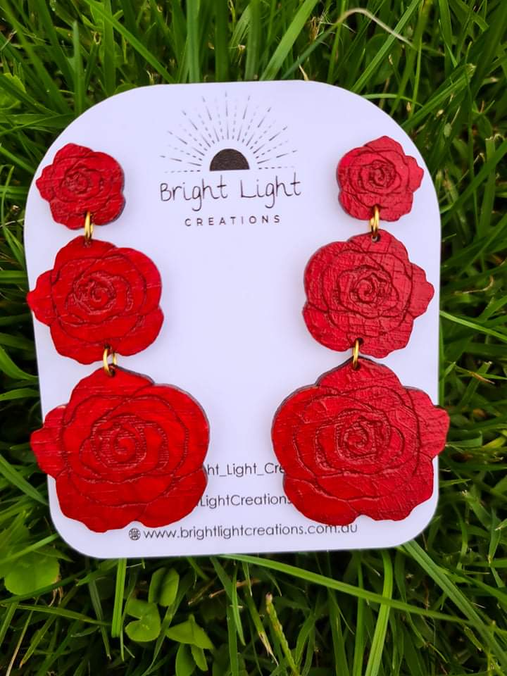 Red Rose Stud Dangle Earrings