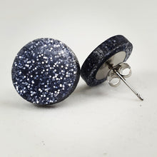 Load image into Gallery viewer, Black/Silver Glitter Round Stud Earrings
