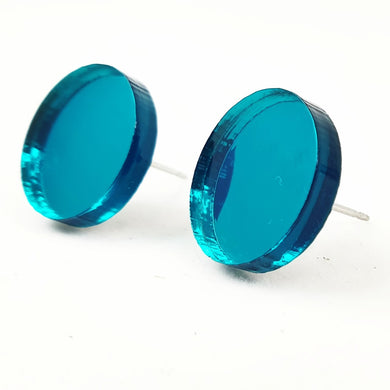Shiny Mirror Blue Round Stud Earrings