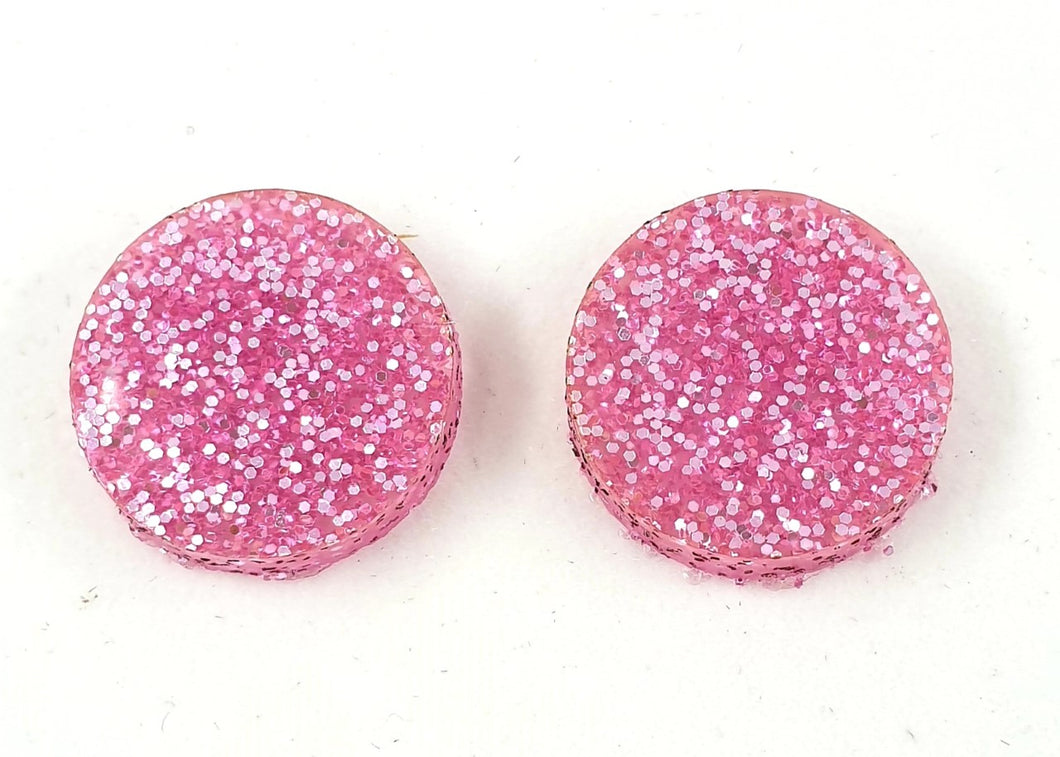 Pink Glitter Round Stud Earrings