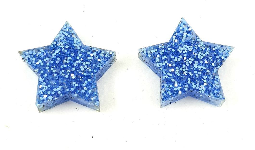Blue Glitter Star Stud Earrings
